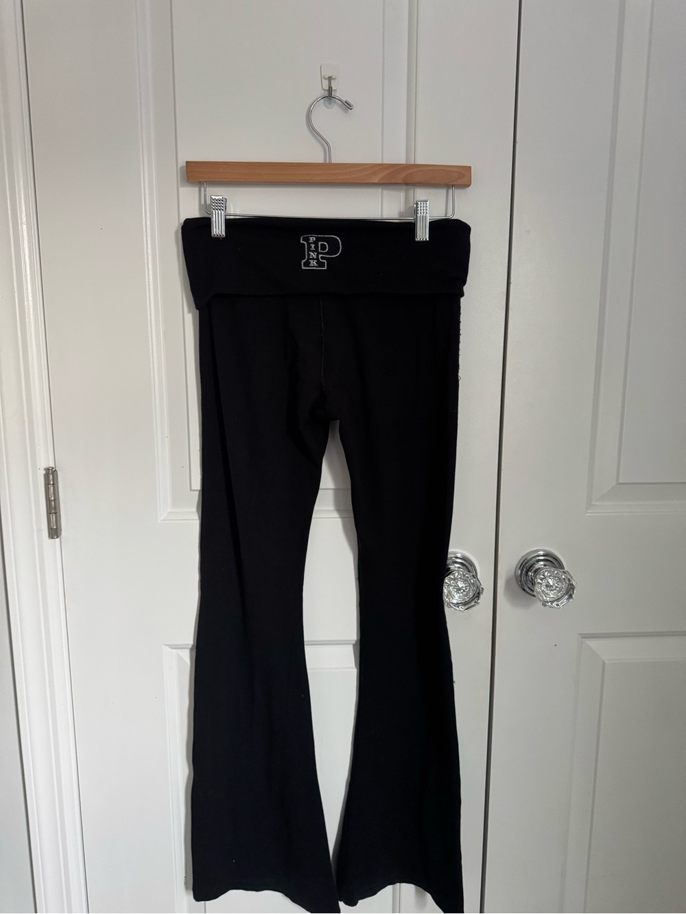 Second Pair of Victoria’s Secret PINK Black Flare Foldover Leggings with Logo
